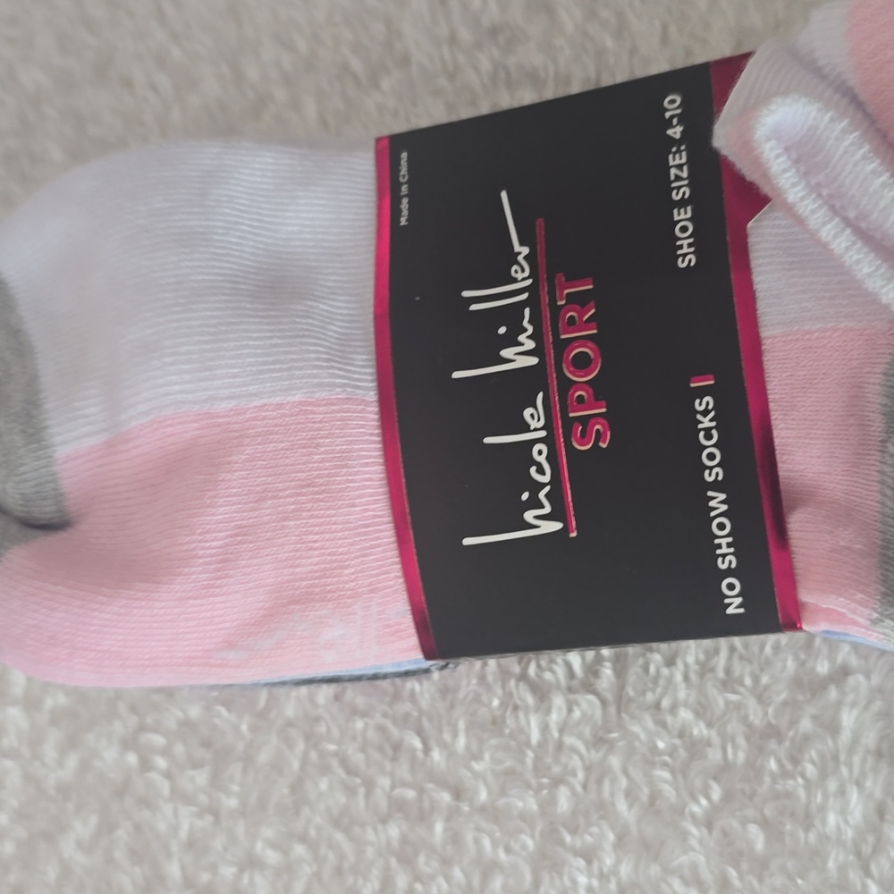 Nicole Miller Sport No Show Socks - Pink, White, Gray - Picture 3 of 7